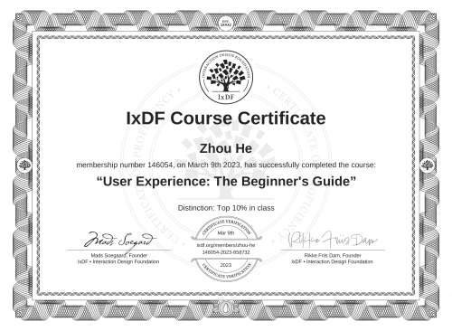 User Experience: The Beginner's Guide certificate