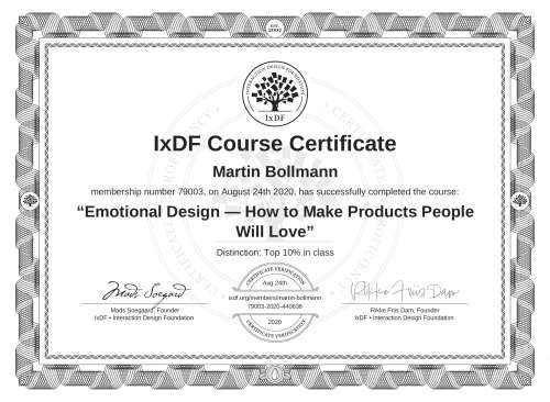 Emotional Design — How to Make Products People Will Love certificate