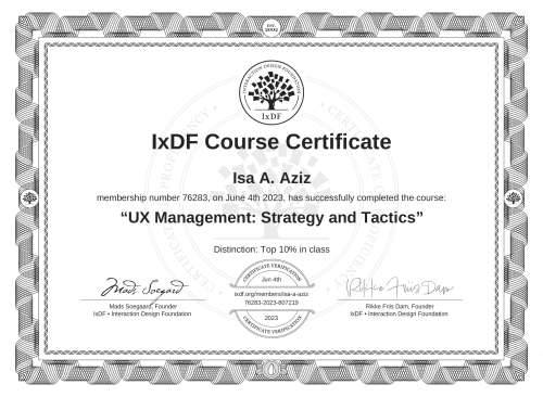 UX Management: Strategy and Tactics certificate