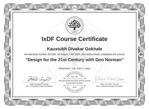 Design for the 21st Century with Don Norman certificate
