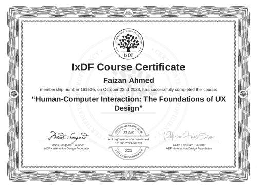 Human-Computer Interaction: The Foundations of UX Design certificate