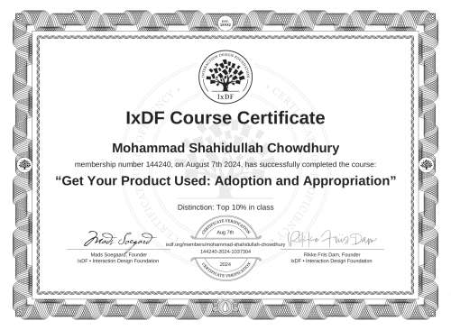 Get Your Product Used: Adoption and Appropriation certificate