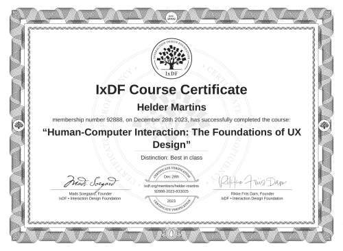Human-Computer Interaction: The Foundations of UX Design certificate