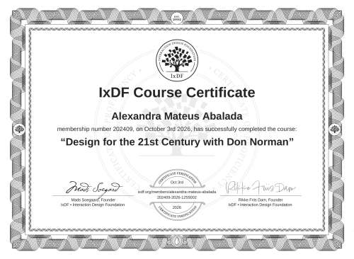 Design for the 21st Century with Don Norman certificate