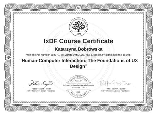 Human-Computer Interaction: The Foundations of UX Design certificate