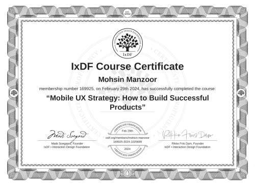 Mobile UX Strategy: How to Build Successful Products certificate
