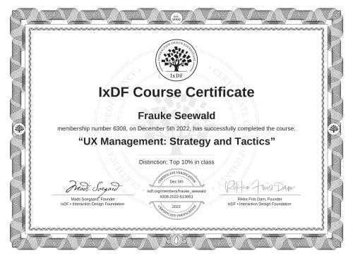 UX Management: Strategy and Tactics certificate