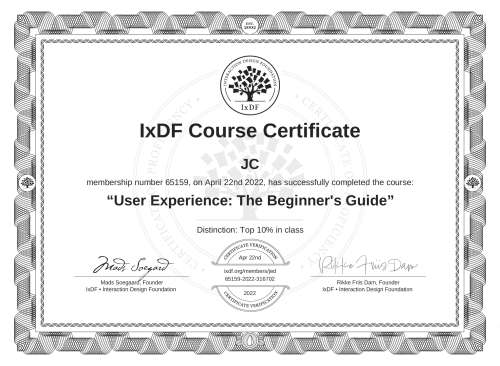 User Experience: The Beginner's Guide certificate