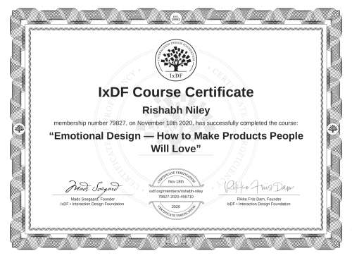 Emotional Design — How to Make Products People Will Love certificate