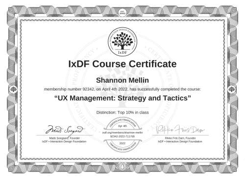 UX Management: Strategy and Tactics certificate