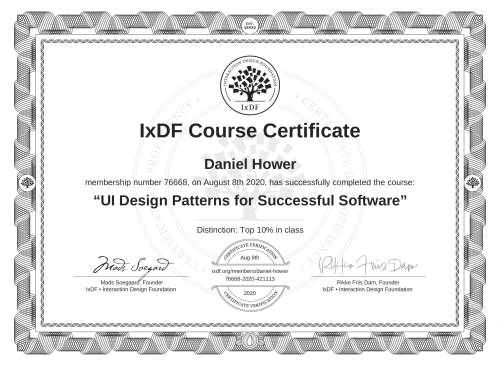 UI Design Patterns for Successful Software certificate