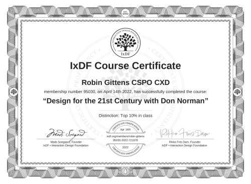 Design for the 21st Century with Don Norman certificate