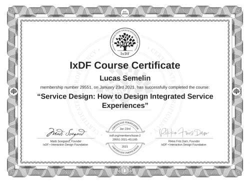 Service Design: How to Design Integrated Service Experiences certificate