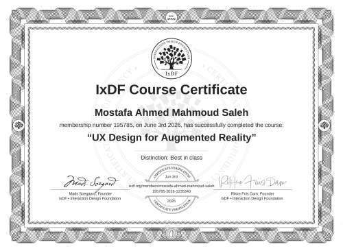 UX Design for Augmented Reality certificate