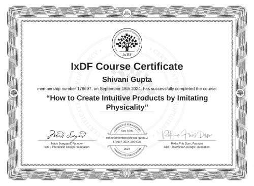 How to Create Intuitive Products by Imitating Physicality certificate