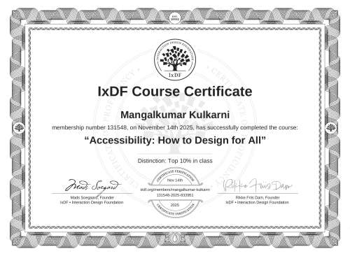 Accessibility: How to Design for All certificate