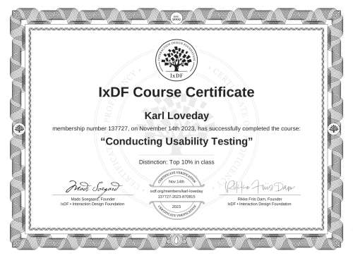 Conducting Usability Testing certificate