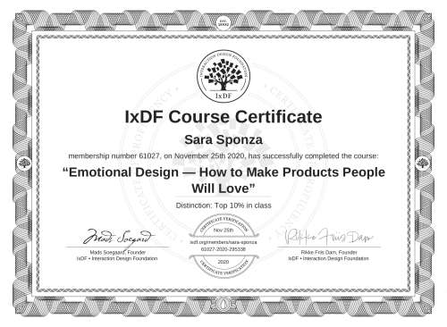 Emotional Design — How to Make Products People Will Love certificate