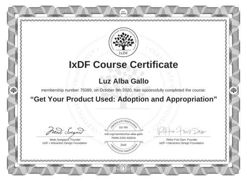 Get Your Product Used: Adoption and Appropriation certificate