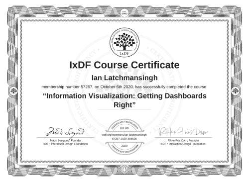 Information Visualization: Getting Dashboards Right certificate