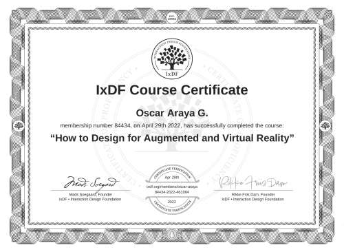 How to Design for Augmented and Virtual Reality certificate