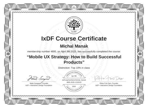 Mobile UX Strategy: How to Build Successful Products certificate