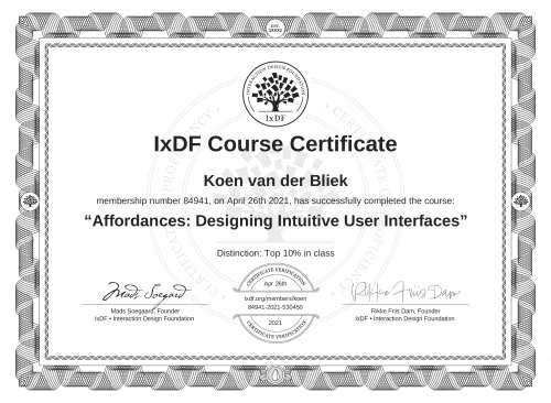 Affordances: Designing Intuitive User Interfaces certificate