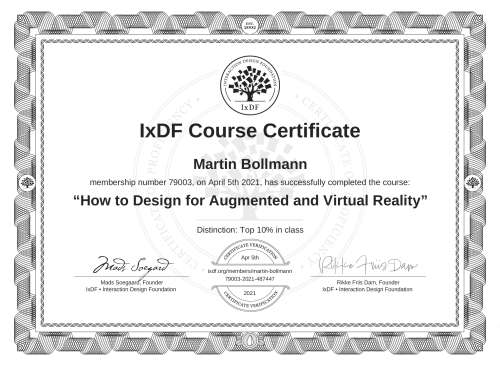 How to Design for Augmented and Virtual Reality certificate