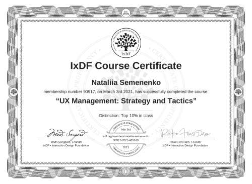 UX Management: Strategy and Tactics certificate
