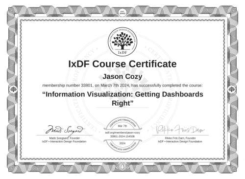 Information Visualization: Getting Dashboards Right certificate