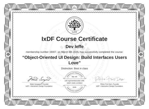 Object-Oriented UI Design: Build Interfaces Users Love certificate