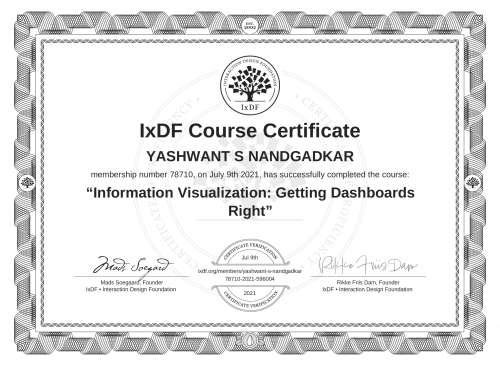 Information Visualization: Getting Dashboards Right certificate