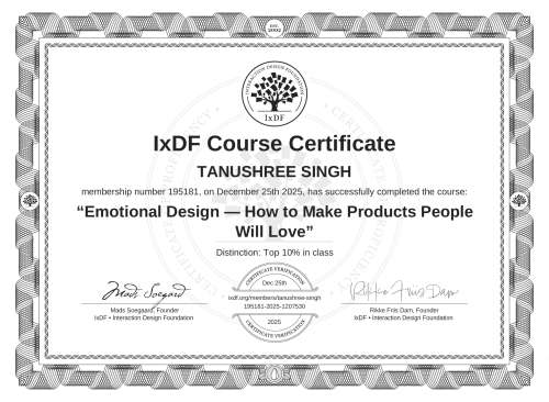 Emotional Design — How to Make Products People Will Love certificate