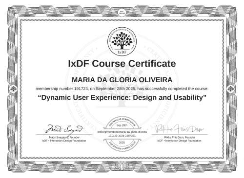 Dynamic User Experience: Design and Usability certificate