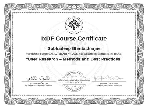 User Research – Methods and Best Practices certificate