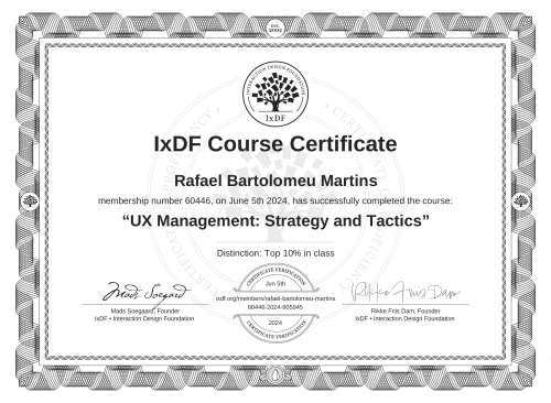 UX Management: Strategy and Tactics certificate