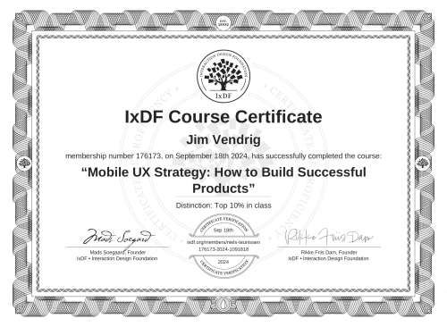 Mobile UX Strategy: How to Build Successful Products certificate