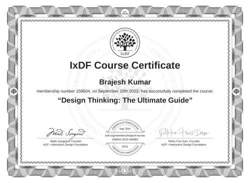 Design Thinking: The Ultimate Guide certificate