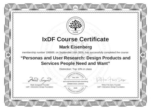 Personas and User Research: Design Products and Services People Need and Want certificate