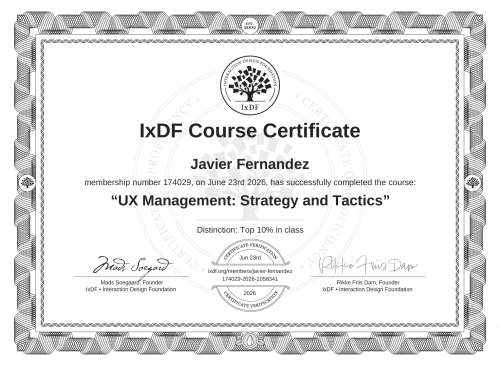 UX Management: Strategy and Tactics certificate