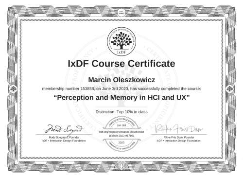 Perception and Memory in HCI and UX certificate