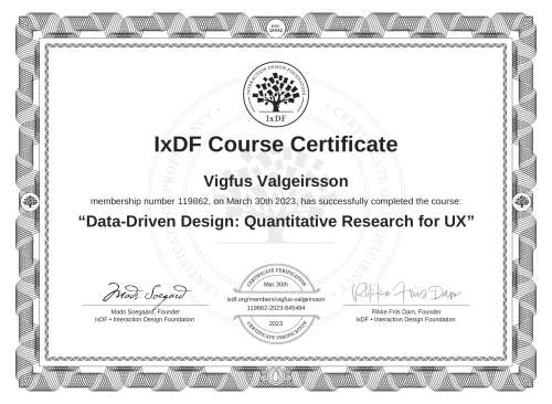 Data-Driven Design: Quantitative Research for UX certificate