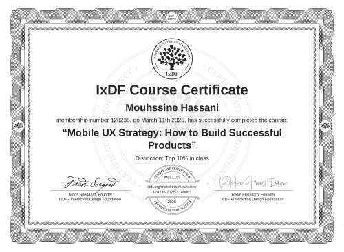 Mobile UX Strategy: How to Build Successful Products certificate
