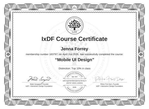 Mobile UI Design certificate
