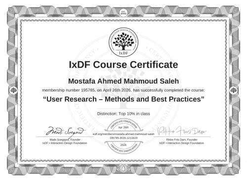 User Research – Methods and Best Practices certificate