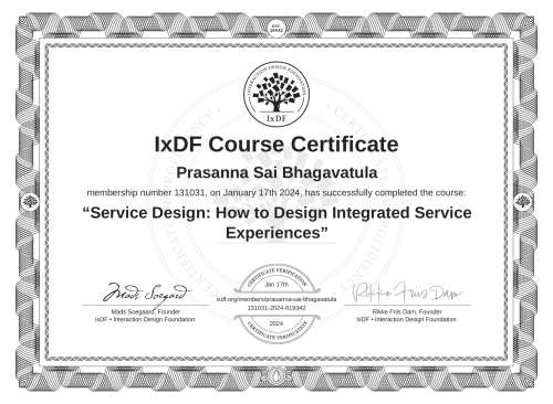 Service Design: How to Design Integrated Service Experiences certificate