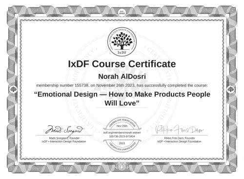 Emotional Design — How to Make Products People Will Love certificate