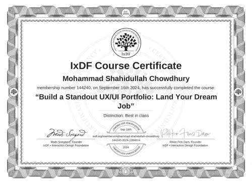 Build a Standout UX/UI Portfolio: Land Your Dream Job certificate