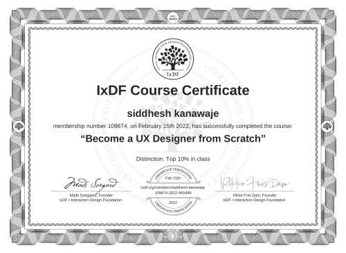 Become a UX Designer from Scratch certificate