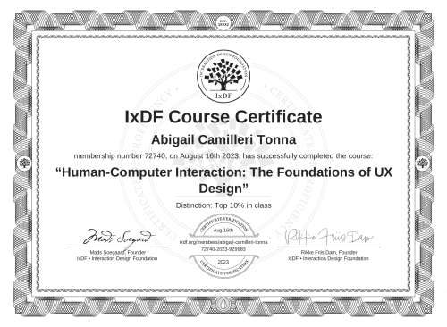 Human-Computer Interaction: The Foundations of UX Design certificate